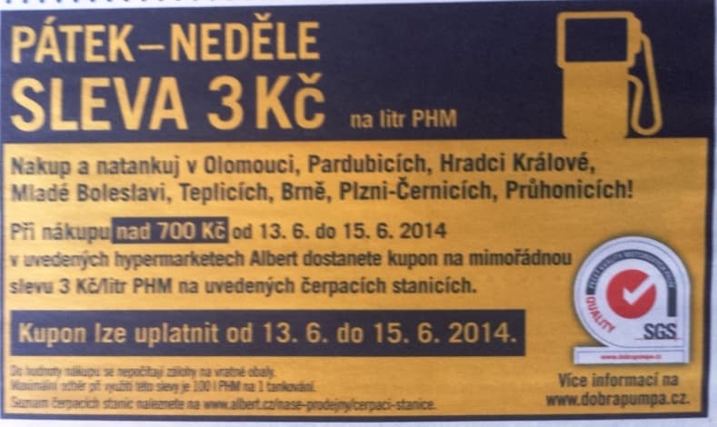 Sleva 3 Kč na každý litr pohonných hmot