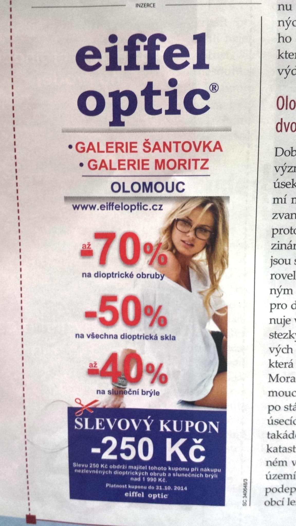 Eiffel optik v Šantovce kupon na 250 Kč