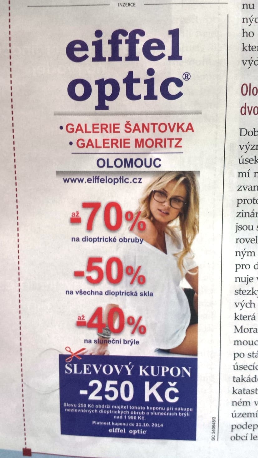 Eiffel optik v Šantovce kupon na 250 Kč