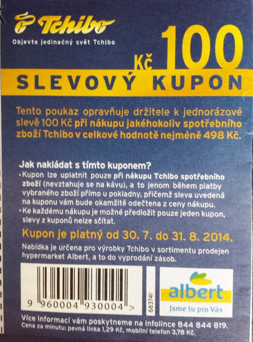 Tchibo v Albertu sleva 100 Kč