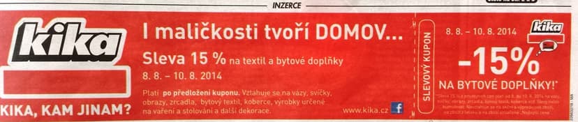 Kika - sleva 15% na bytové doplňky