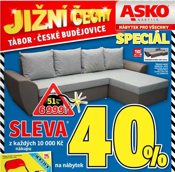 Asko nábytek - sleva 40% z každých 10000Kč