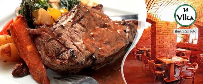 2× marinovaný hovězí steak v restauraci U Vlka