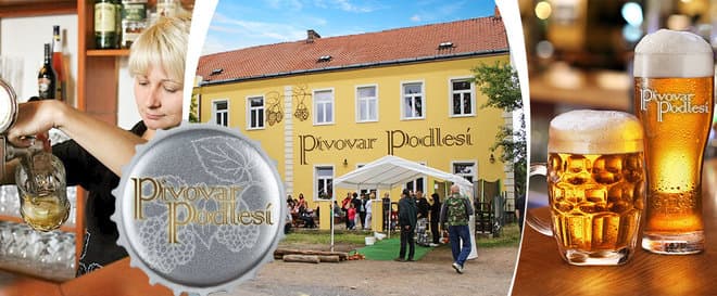4 výborná točená piva (0,5 l) v pivovaru Podlesí