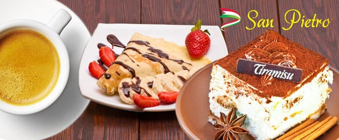 2 tiramisu či italské placky piadina a 2 nápoje