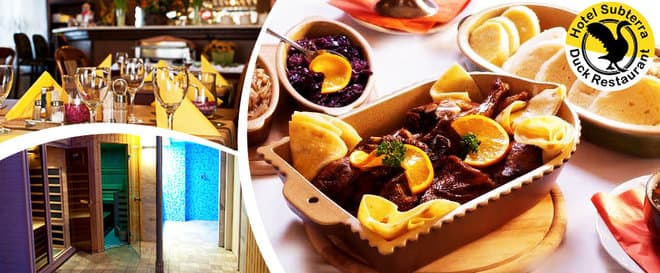 4chodové kachní menu pro dva a vstup do wellness