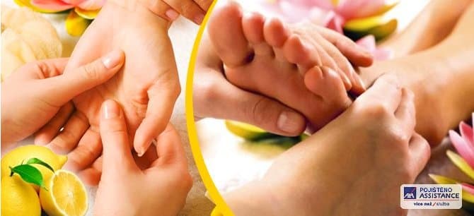 Masáž plosek nohou, nártů a kotníků teplým olejem