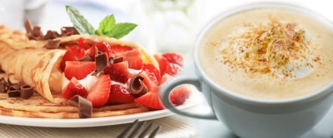 francouzské crepes, voňavá káva a víno / pro 2