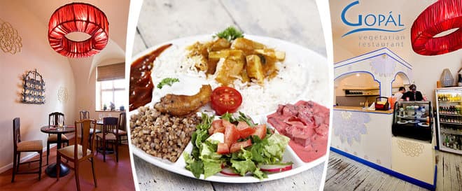 Velké denní menu ve vegetariánské restauraci Gopál