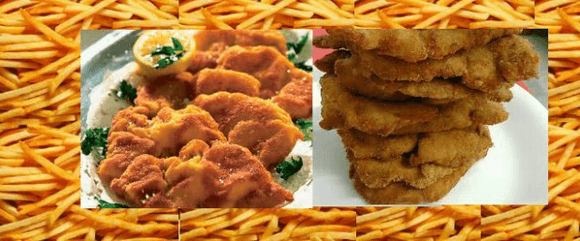 800g vepřových a kuřecích řízků s přílohou 