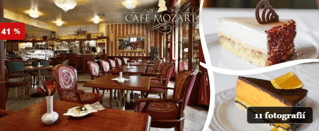 Dva dorty a dvě kávy nebo čaje v Café Mozart