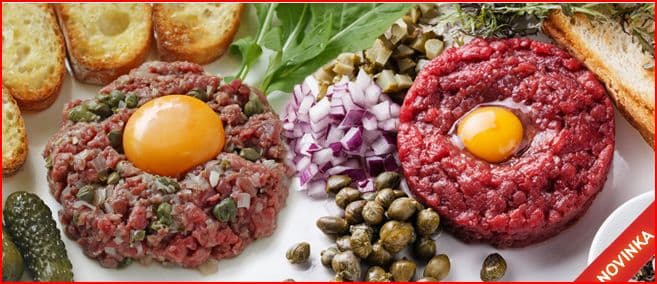 Míchaný či nemíchaný 500g tatar.biftek a 20topinek