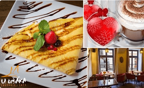 Crepes s jahodami káva a víno pro DVA