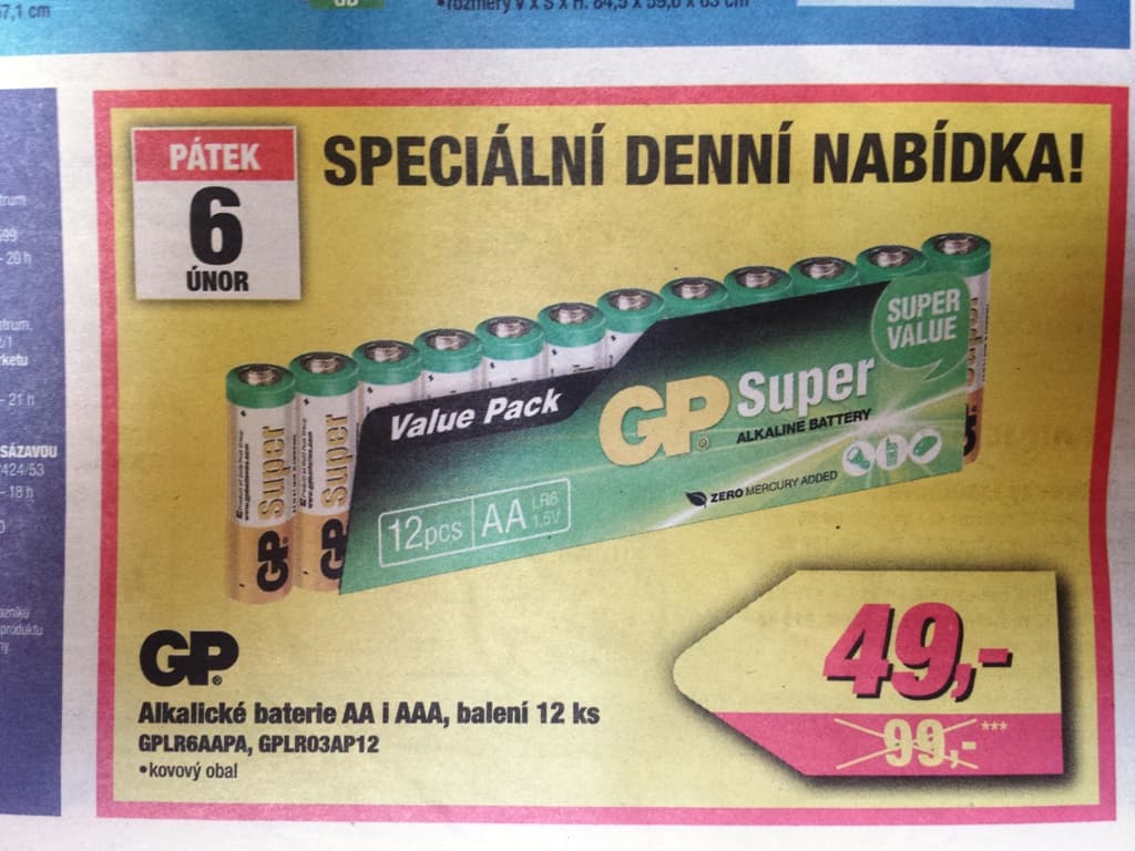12 ks alkalických baterii AA nebo AAA - super cena
