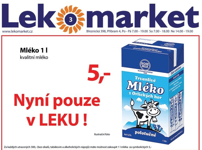 Za každých utracených 300 Kč 1L Mléka za 5 Kč 