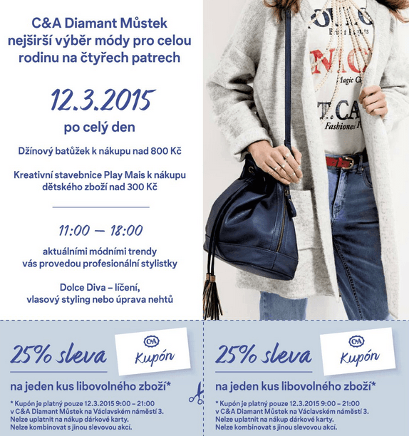 C&A na Můstku - sleva 25% + dárek k nákupu