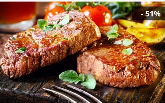 2 x 200g steak s přílohou a omáčkou dle výběru