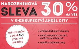 Narozeninová sleva 30 %na vše v knihkupectví Anděl