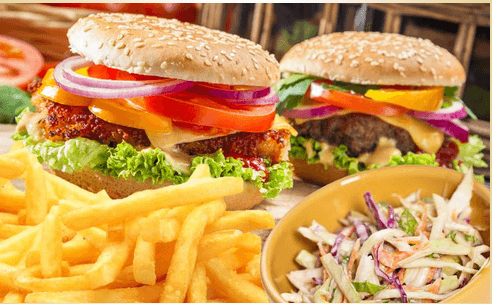 2x burger s coleslaw salátem a 2x hranolky(Trnová)