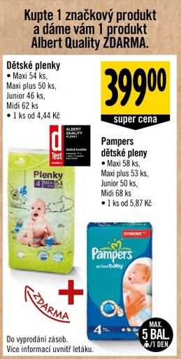 Dětské pleny Pampers a druhé pleny Albert ZDARMA!!