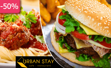 50% sleva na BURGER, TĚSTOVINY, sendviče atd