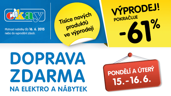 Okay výprodej + doprava zdarma jen 14.-15.6.