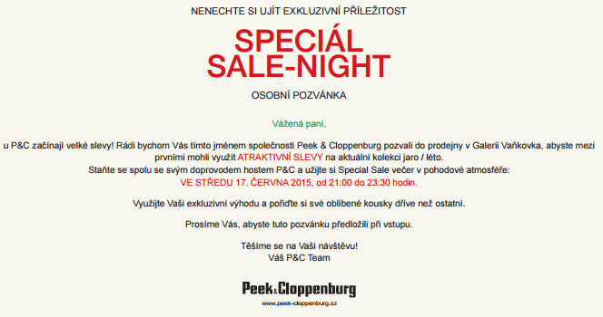Speciální slevy v Peek&Cloppenburg 17.6.