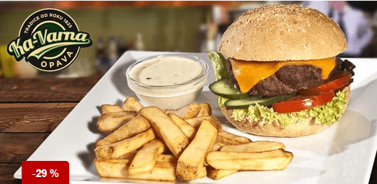 Vynikající burger dle výběru s hranolkami(Opava)