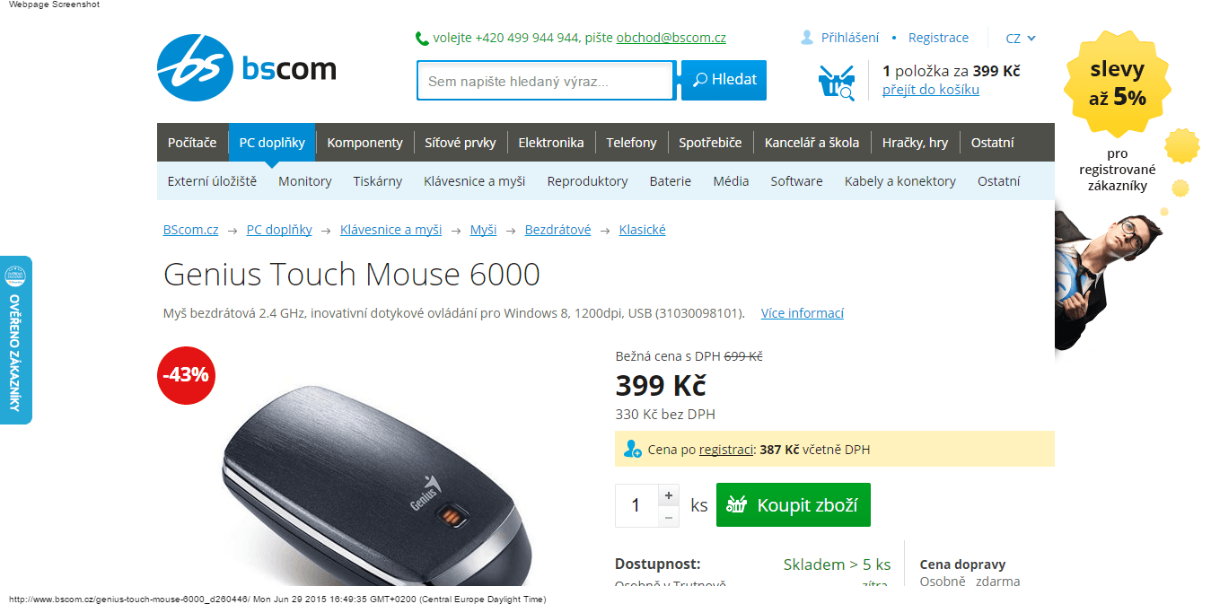 Bezdrátová myš Genius TouchMouse - sleva 25%