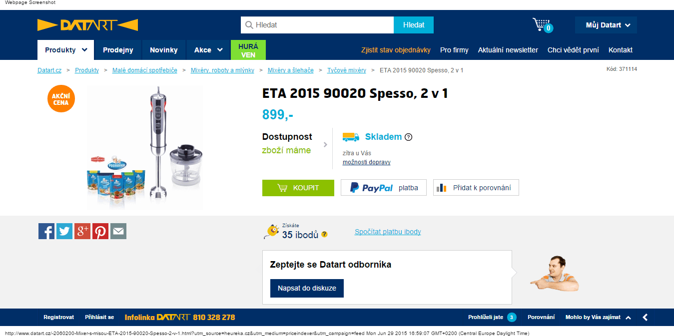 Tyčový mixér Eta Spesso 2015 2v1 - sleva 300 Kč