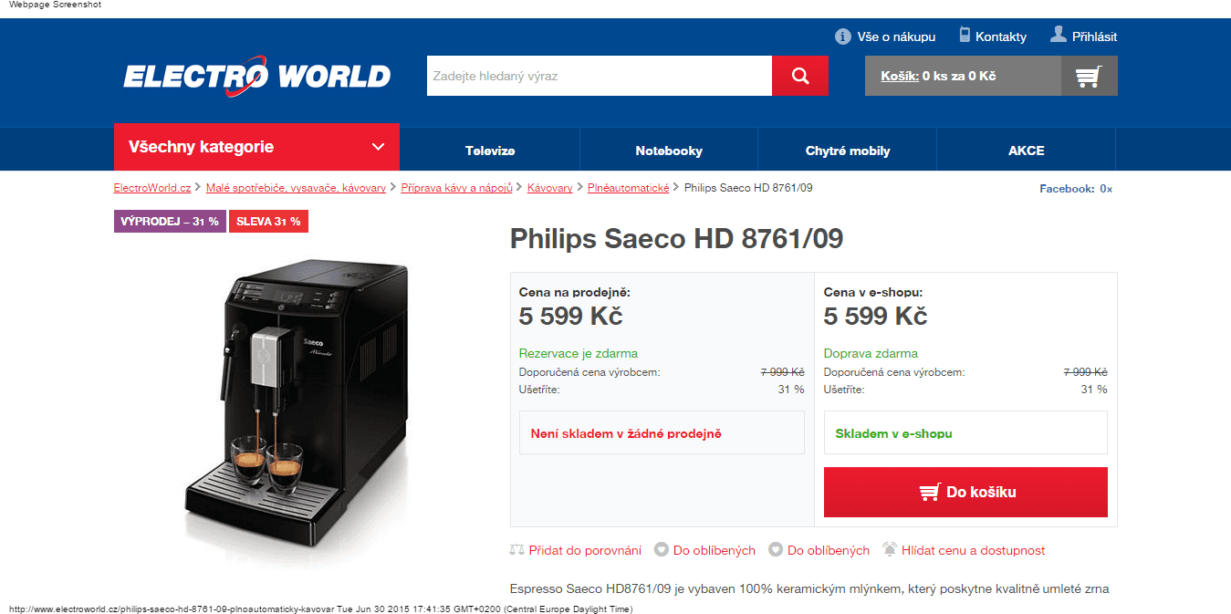 Kávovar Philips Saeco HD - sleva 3500 Kč