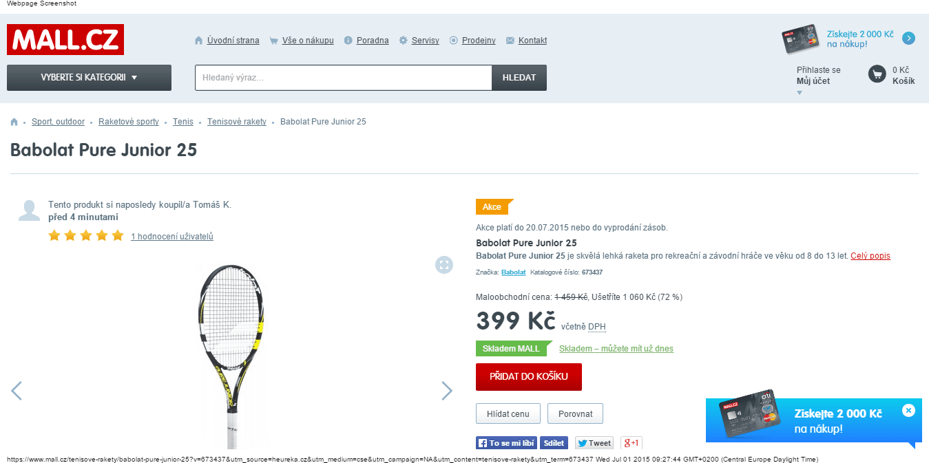 Tenisová raketa Babolat Pure 25 - sleva 800