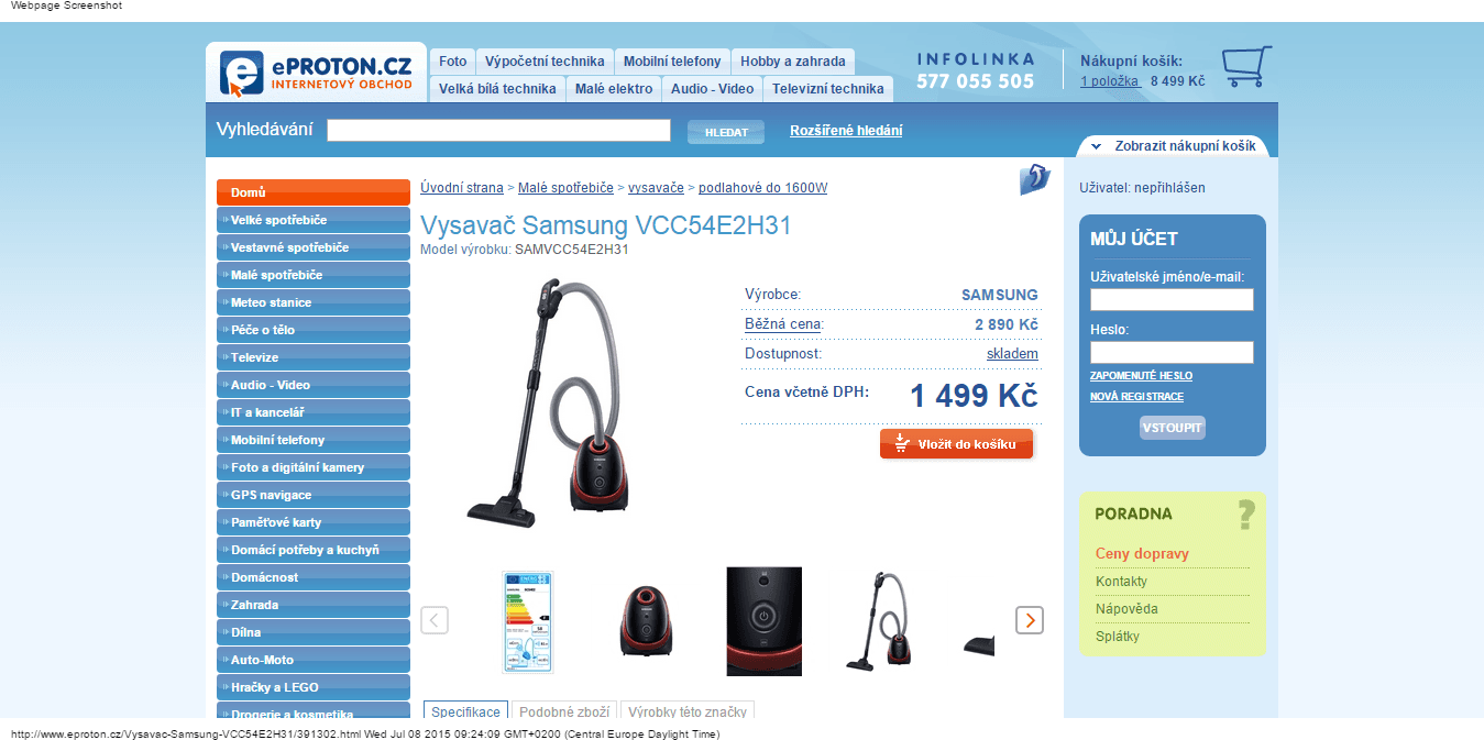 Vysavač Samsung - 380W - sleva 500 Kč