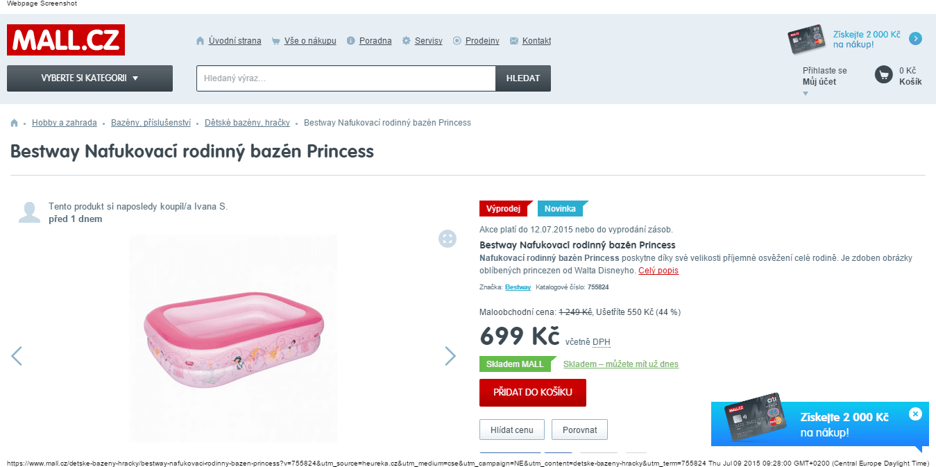 Bazén Princess - 2 x 1,5 x 0,5 metru - sleva 200