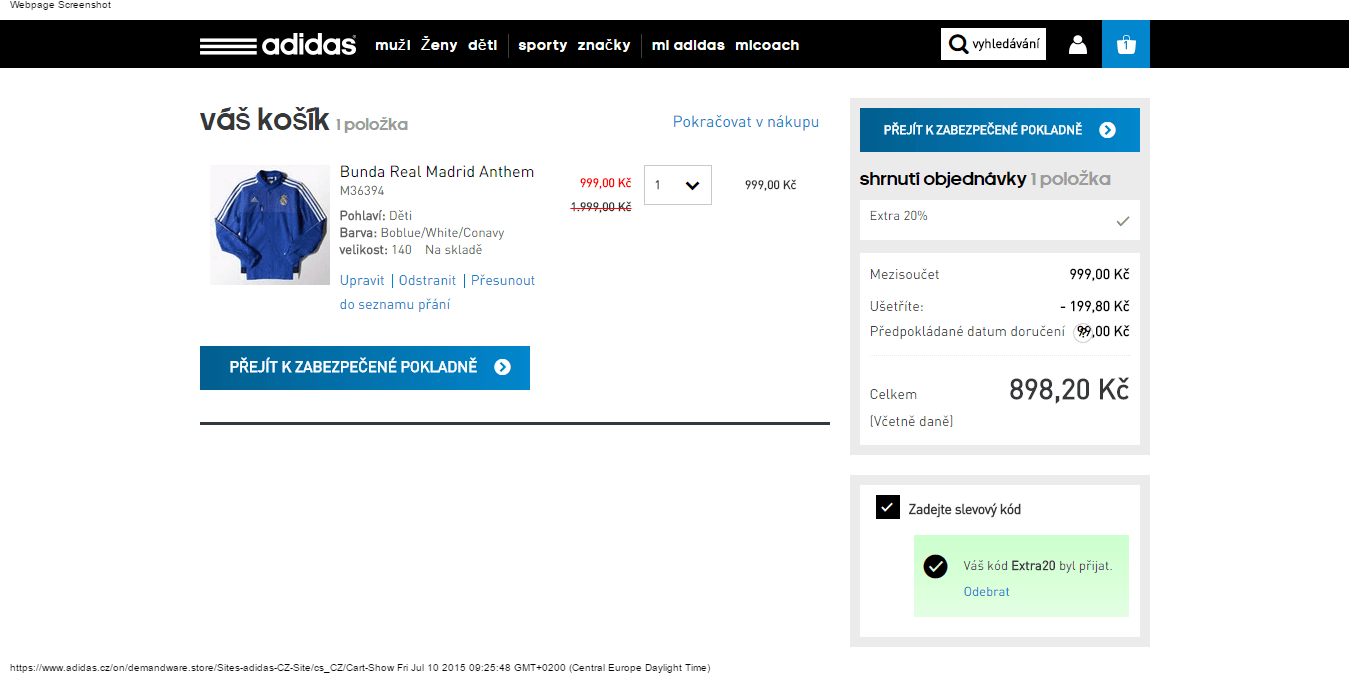 Adidas výprodej + extra sleva 20%