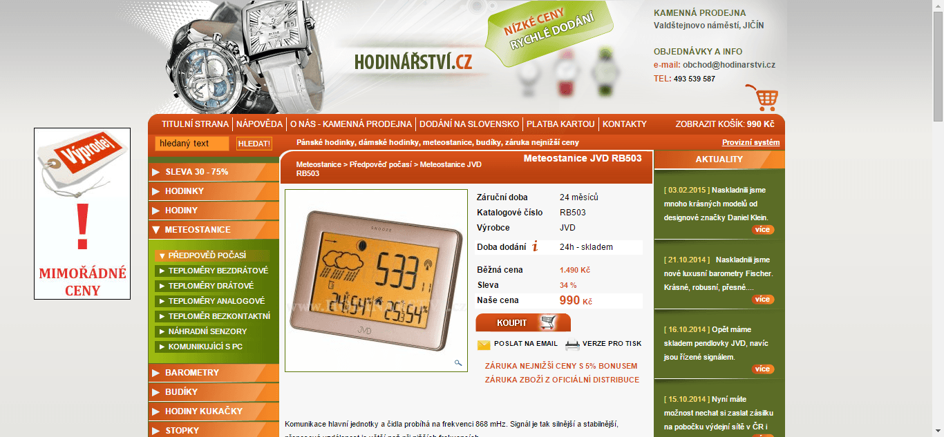 Dotyková digitální meteostanice JVD