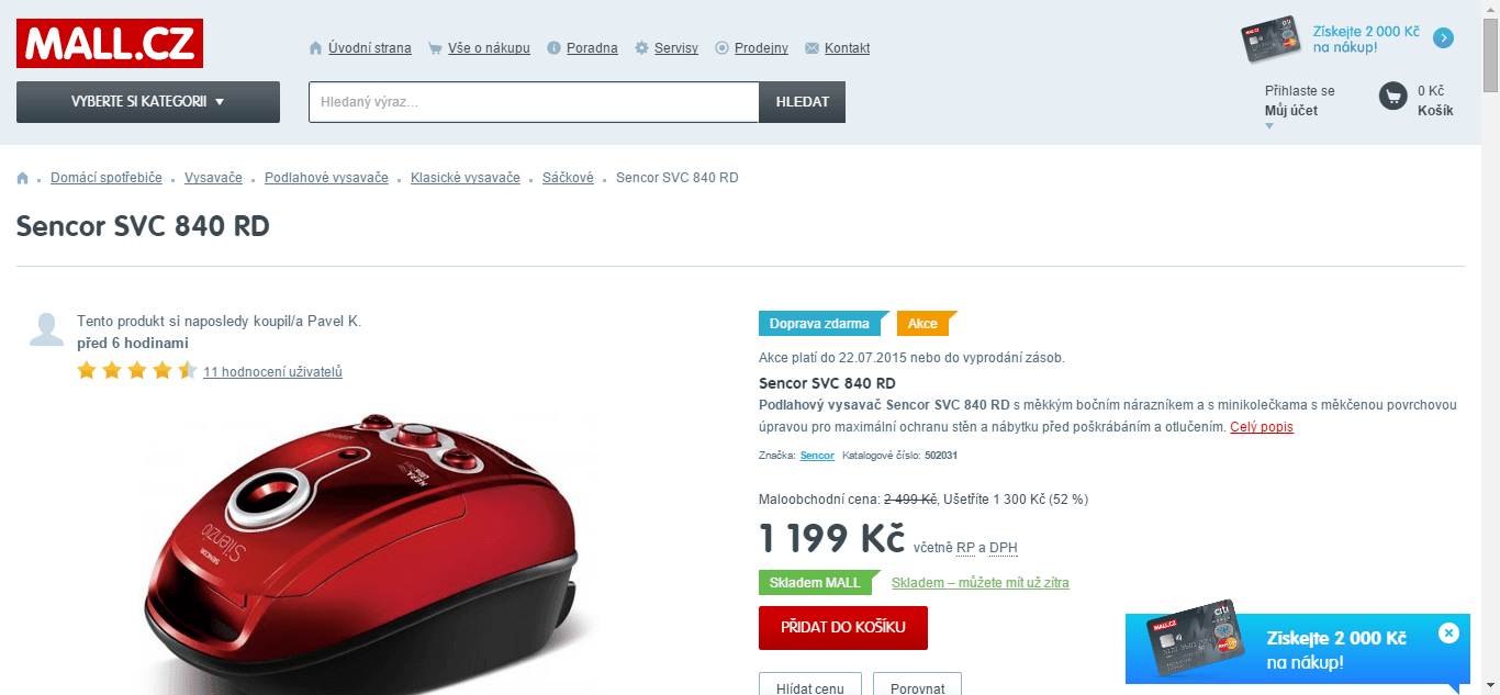 Vysavač Sencor Silenzio - sleva 400 Kč