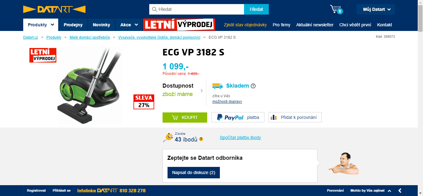 Vysavač ECG - sleva 400 Kč