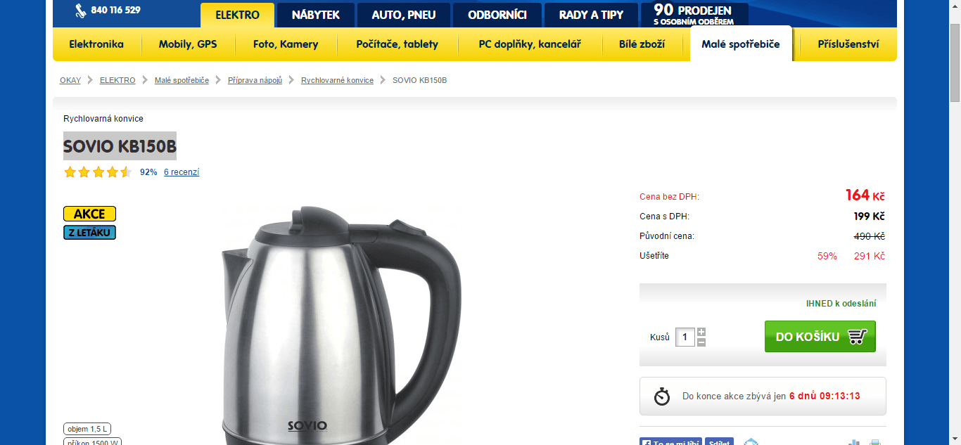 Rychlovarná konvice Sovio KB-150 - super cena