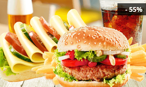 2 x Sendvič nebo Burger, hranolky, nápoj