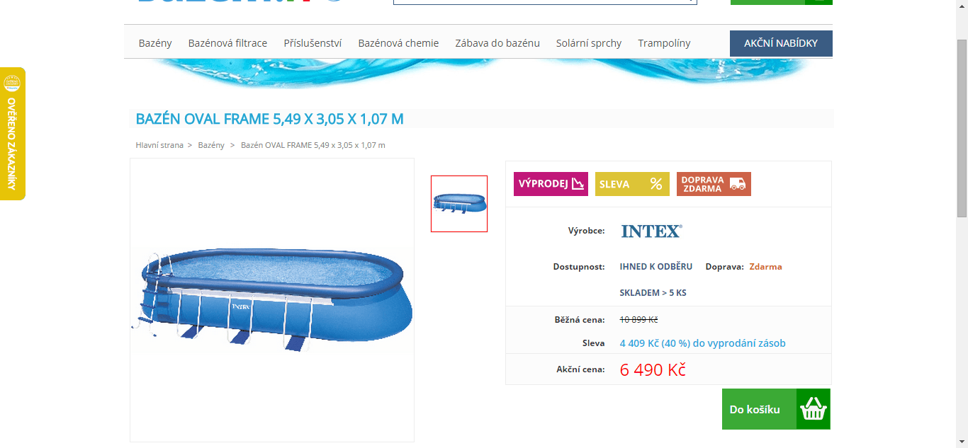 Bazén Intex - 5,5 x 3 x 1 m - sleva 2000 Kč