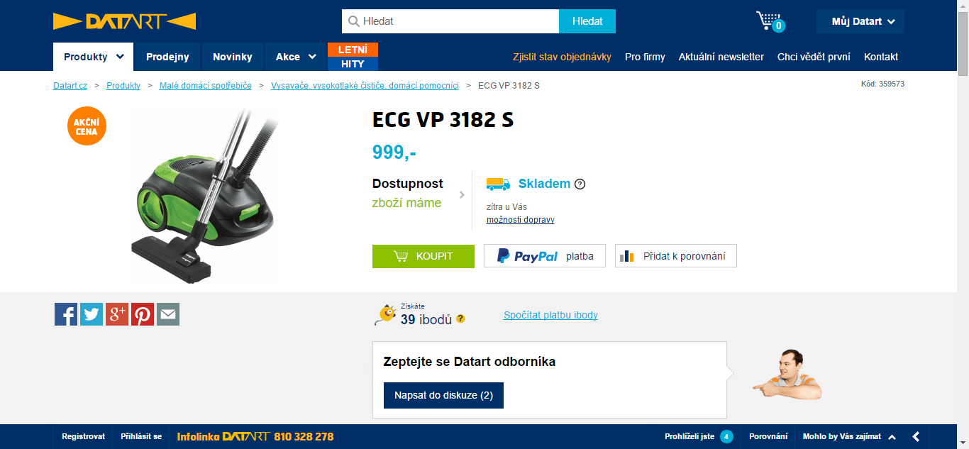 Vysavač ECG - sleva 500 Kč