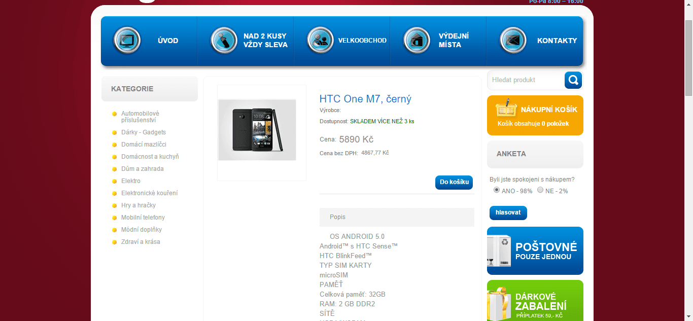 HTC 1 M7, 4x 1,7GHz, 2GB RAM - sleva 1500