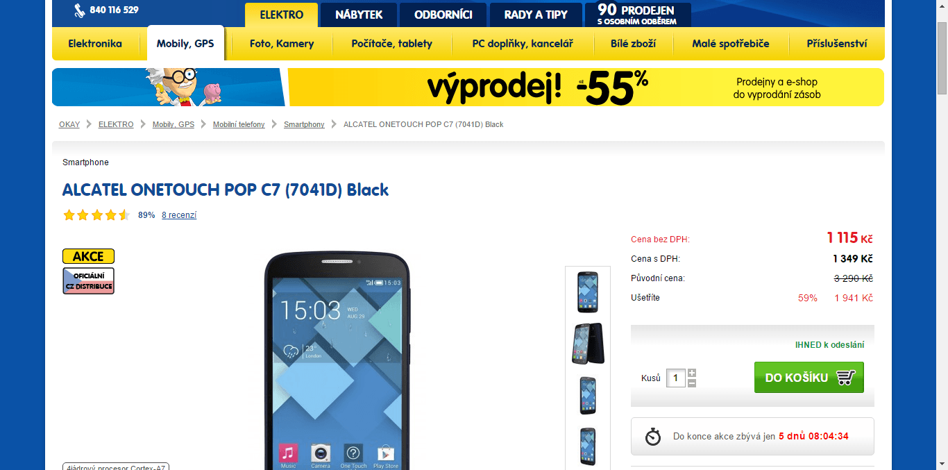Alcatel OT C7 Pop - 4x 1,3GHz, 512 MB - sleva 1000