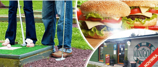 2hod. MINIGOLF pro DVA nebo rodinu,BURGER + NÁPOJ!