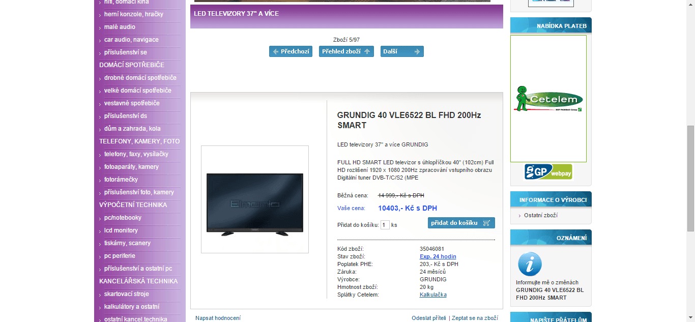 Full HD, LED, Smart, 102 cm, Grundig - sleva 1500