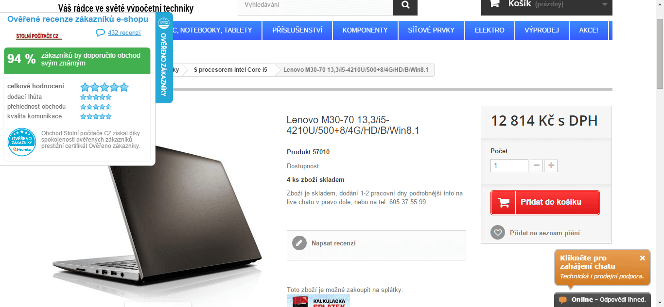 Lenovo, i5, 4GB RAM, SSD, 13,3" - sleva 3000
