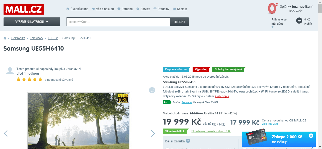Full HD, 3D, Smart TV, 138 cm, Samsung -sleva 5000