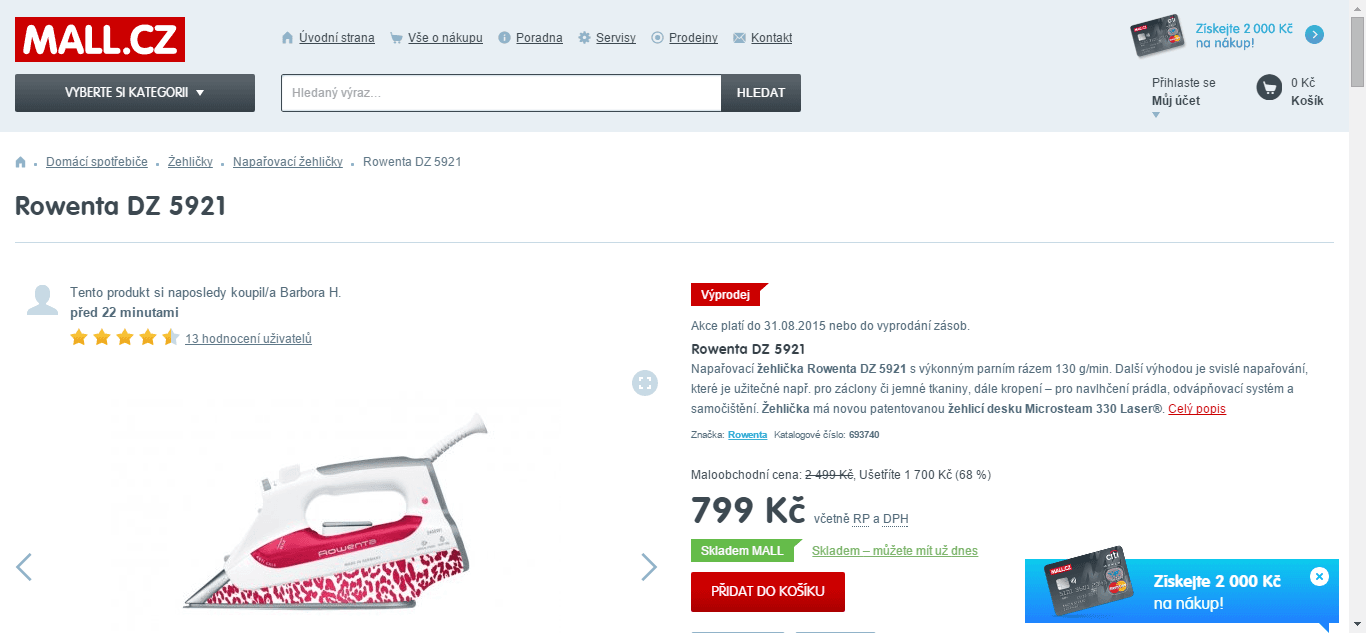Napařovací žehlička Rowenta DZ 5921 - sleva 16%