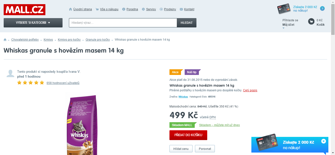 14kg Whiskas hovězí - nejlevněji
